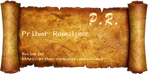 Priher Romulusz névjegykártya